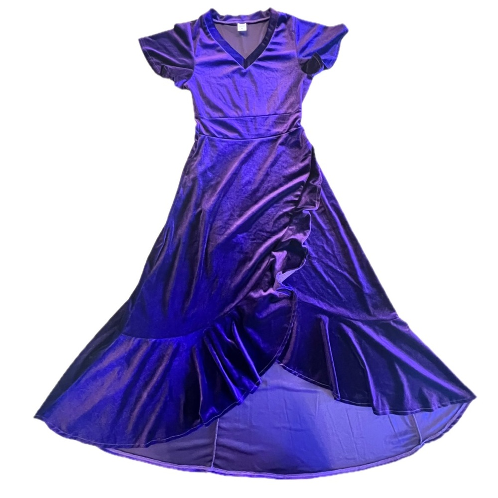Purple Velvet Velour feel V neck Ruffle Sz Small Whimsigoth Renaissance Flirty - Picture 7 of 13